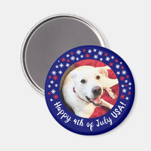 Glückwunsch 4. Juli USA Funny Smiling Dog Foto Blu Magnet