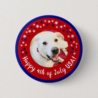 Glückwunsch 4. Juli USA Funny Smiling Dog Foto Button