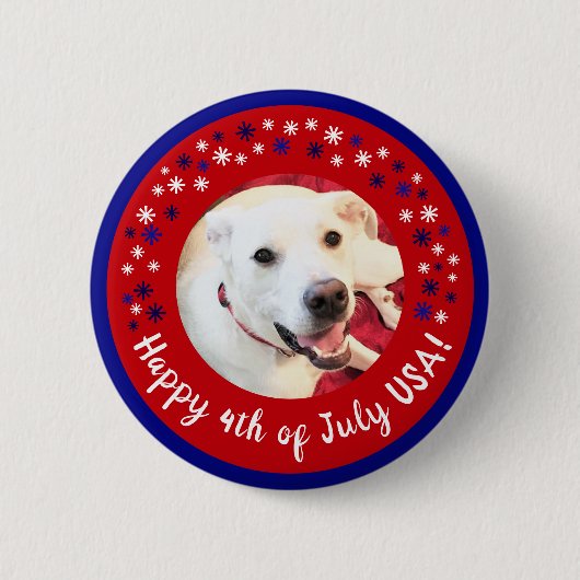 Glückwunsch 4. Juli USA Funny Smiling Dog Foto Button (Vorderseite)