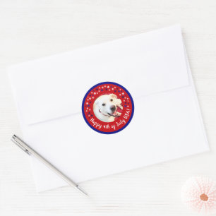 Glückwunsch 4. Juli USA Funny Smiling Dog Foto Runder Aufkleber