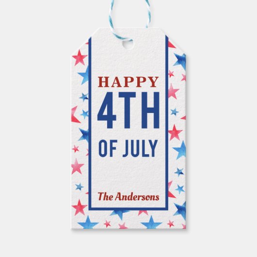 Glückwunsch 4. Juli Watercolor Red Blue Stars Geschenkanhänger (Vorderseite)