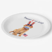 Glückwunsch 4. Juli Welpe in Face Mask Pappteller (Schrägansicht)