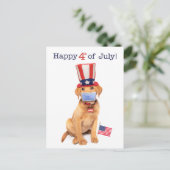 Glückwunsch 4. Juli Welpe in Face Mask Postkarte (Stehend Vorderseite)