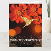 Glückwunsch 5. Hochzeitstag Orange Blume Bird Karte (Vorderseite)