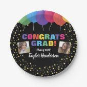 Glückwunsch Abschluss Balloons Confetti Grad Fotos Pappteller (Vorderseite)