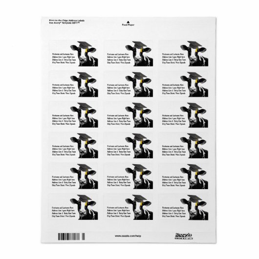 Glückwunsch Abschluss Funny Cow in Cap Adressaufkleber (Vorne)