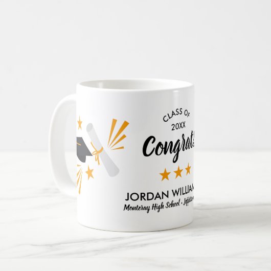 Glückwunsch Abschluss Grad Grad Grad Grad Name Kla Kaffeetasse (Vorderseite Links)