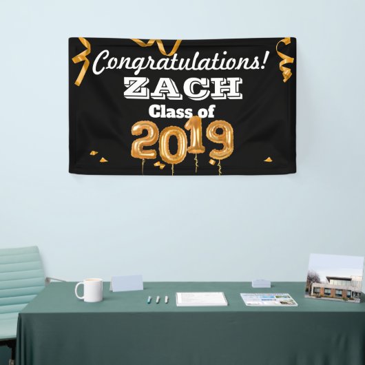 Glückwunsch-Abschluss-Klassen-Schwarzes/Goldfahne Banner (Messeveranstaltung)