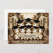 Glückwunsch Abschluss Vintage Katzen Postkarte (Vorne/Hinten)