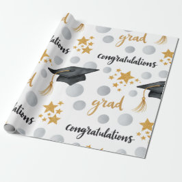 Glückwunsch Absolvent Goldene Sterne Graue Punkte  Geschenkpapier
