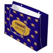 Glückwunsch, Absolvent! Personalisierte blaue Gesc Große Geschenktüte (Vorderseite Schrägansicht)