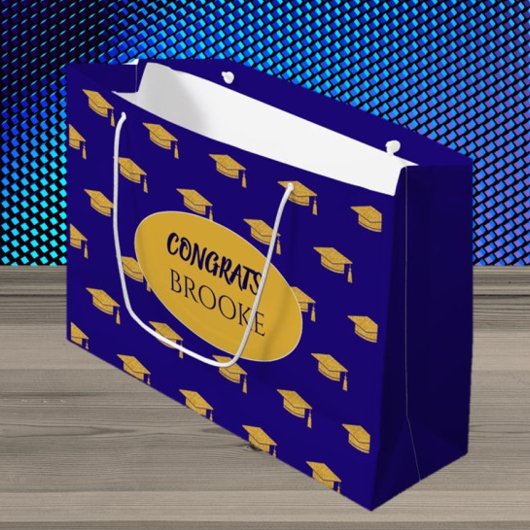 Glückwunsch, Absolvent! Personalisierte blaue Gesc Große Geschenktüte
