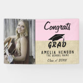 Glückwunsch-Absolvent-Rosa-rustikales Banner (Horizontal)