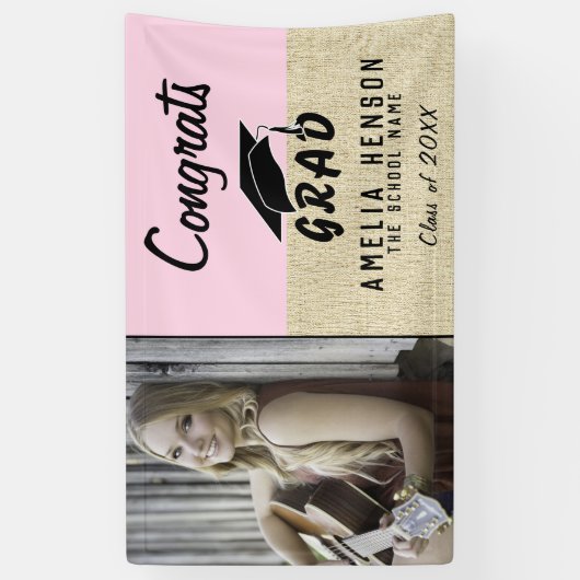 Glückwunsch-Absolvent-Rosa-rustikales Banner (Vertikal)