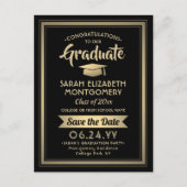 Glückwunsch absolvieren Schwarz & Gold-Save the Da Ankündigungspostkarte (Vorderseite)