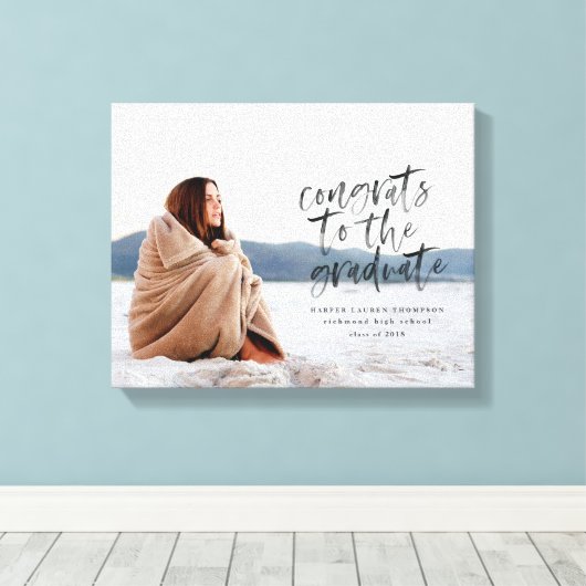 Glückwunsch an der Leinwand des Fotos (Insitu (Holzboden))