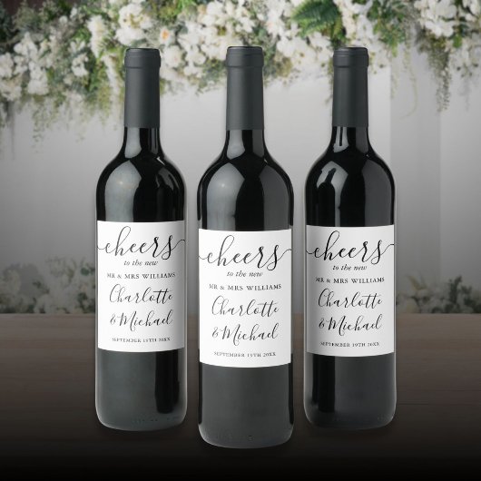 Glückwunsch an Herrn und Frau Black Script Hochzei Weinetikett