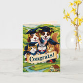 Glückwunsch an Uni-Abschluss niedlicher Tiere Karte (Gelbe Blume)