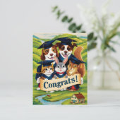 Glückwunsch an Uni-Abschluss niedlicher Tiere Postkarte (Stehend Vorderseite)