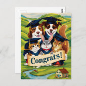 Glückwunsch an Uni-Abschluss niedlicher Tiere Postkarte (Vorne/Hinten)