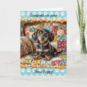 Glückwunsch auf Ihrem neuen Dackel Welpenhund Karte (Vorderseite)