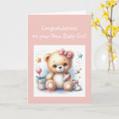 Glückwunsch Baby Girl Fun Teddy Bear Karte (Gelbe Blume)