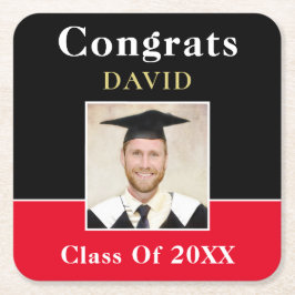 Glückwunsch Bezeichnung Grand Foto Black Red Gold  Rechteckiger Pappuntersetzer