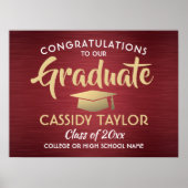 Glückwunsch Brushed Burgundy Red and Gold Abschlus Poster (Vorne)