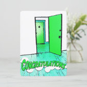 Glückwunsch Comic Tür Einladung (Stehend Vorderseite)