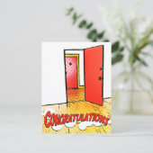 Glückwunsch Comic Tür Postkarte (Stehend Vorderseite)