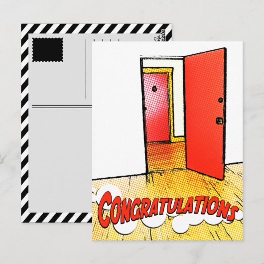 Glückwunsch Comic Tür Postkarte (Vorne/Hinten)