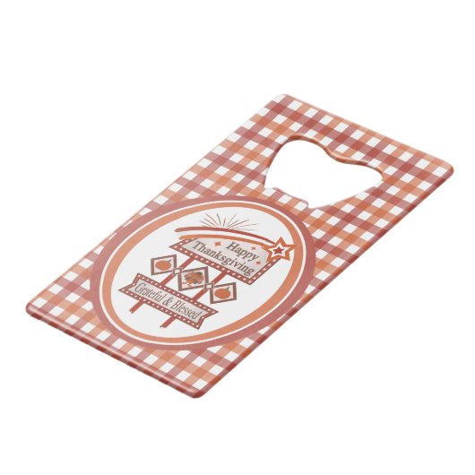 Glückwunsch Danksagend und gesegnet Retro-Zeichen Geldbeutel Flaschenöffner (Vorderseite Schrägansicht)