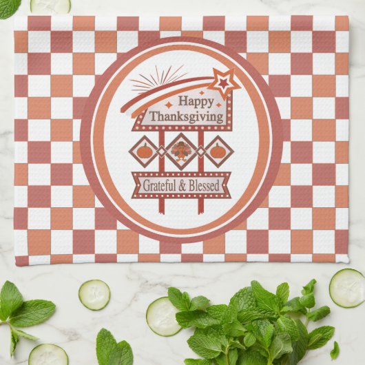 Glückwunsch Danksagend und gesegnet Retro-Zeichen Geschirrtuch (Gefaltet)