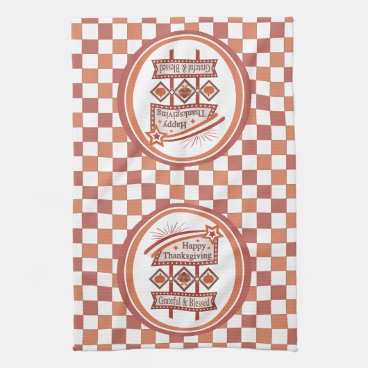Glückwunsch Danksagend und gesegnet Retro-Zeichen Geschirrtuch (Vertikal)