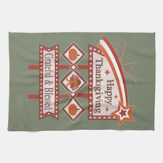 Glückwunsch Danksagend und gesegnet Retro-Zeichen Geschirrtuch (Horizontal)