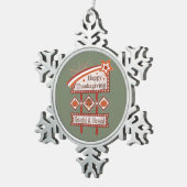 Glückwunsch Danksagend und gesegnet Retro-Zeichen Schneeflocken Zinn-Ornament (Rechts)