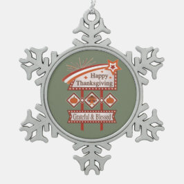 Glückwunsch Danksagend und gesegnet Retro-Zeichen Schneeflocken Zinn-Ornament