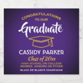 Glückwunsch der Graduierungspartei Lila Gelb Schaumweinetikett (Einzelnes Label)