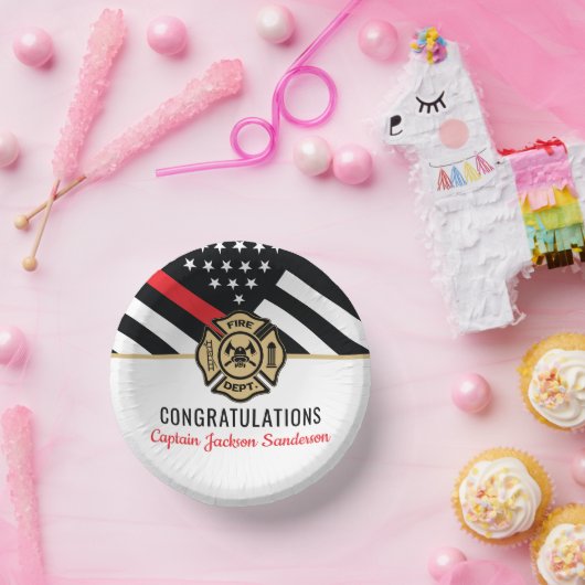 Glückwunsch der Red Line-Flagge für Feuerwehrleute Pappteller (Party)