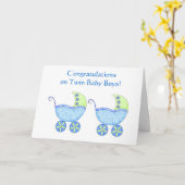 Glückwunsch-Doppelbaby-Jungen-Blau-Buggy Karte (Gelbe Blume)