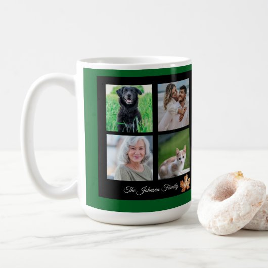 Glückwunsch Erntedankfamilie Name und Foto Collage Kaffeetasse (Mit Donut)