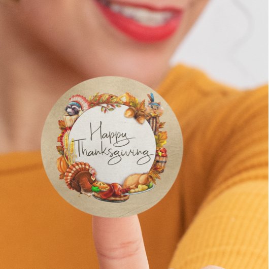 Glückwunsch Erntedankfest Herbstleaf Kranztiere Runder Aufkleber