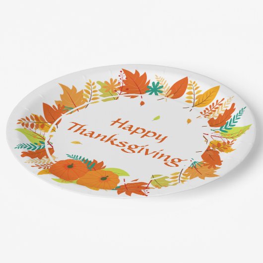 Glückwunsch Erntedankfest Herbstleaves Wreath Pappteller (Schrägansicht)