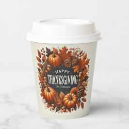 Glückwunsch Erntedankspulkine Herbstleaves Kranz Pappbecher