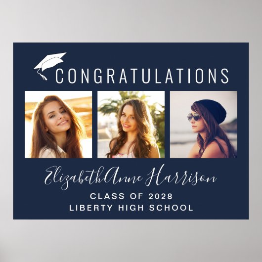 Glückwunsch Foto Blue Abschluss Poster (Vorne)