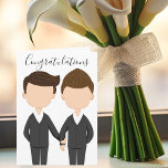 Glückwunsch Gay Wedding Two Men Karte<br><div class="desc">Eine schöne Hochzeitsgratulierungskarte für ein homosexuelles Ehepaar,  das heiraten wird. Ein zeichn von zwei brünetten Männern,  die Tuxedos tragen und Händchen halten. Eine niedliche LGBT Grußkarte,  um zwei Männer zu gratulieren.</div>
