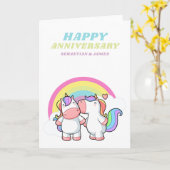 Glückwunsch-glückliches Hochzeitstag-Einhorn Karte (Gelbe Blume)