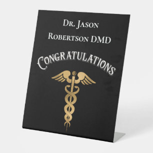 Glückwunsch Gold Caduceus Dentist Dental Sockelschild
