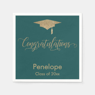 Glückwunsch Gold Glitzer Graduation Cap Aquamarin Serviette