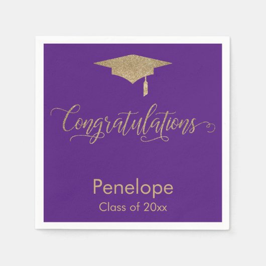 Glückwunsch Gold Glitzer Graduation Cap Lila Serviette (Vorderseite)